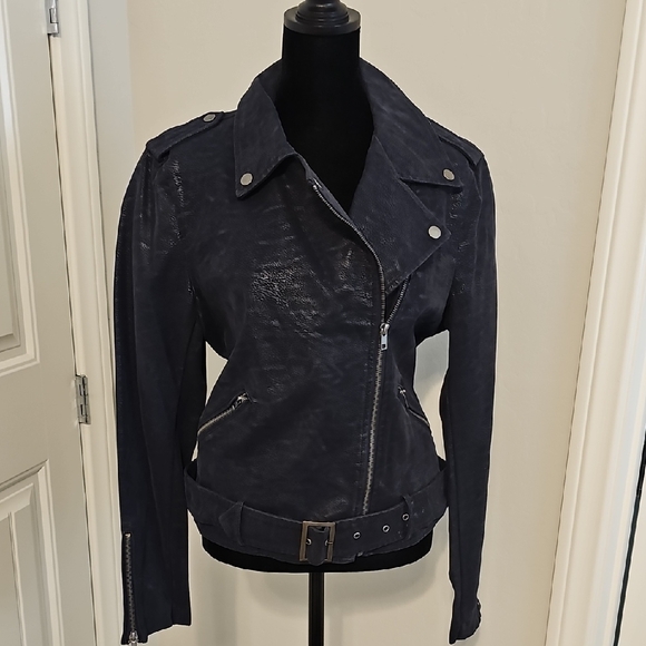 Jackets & Blazers - Max Studio Women's Blue Faux Leather Jacket